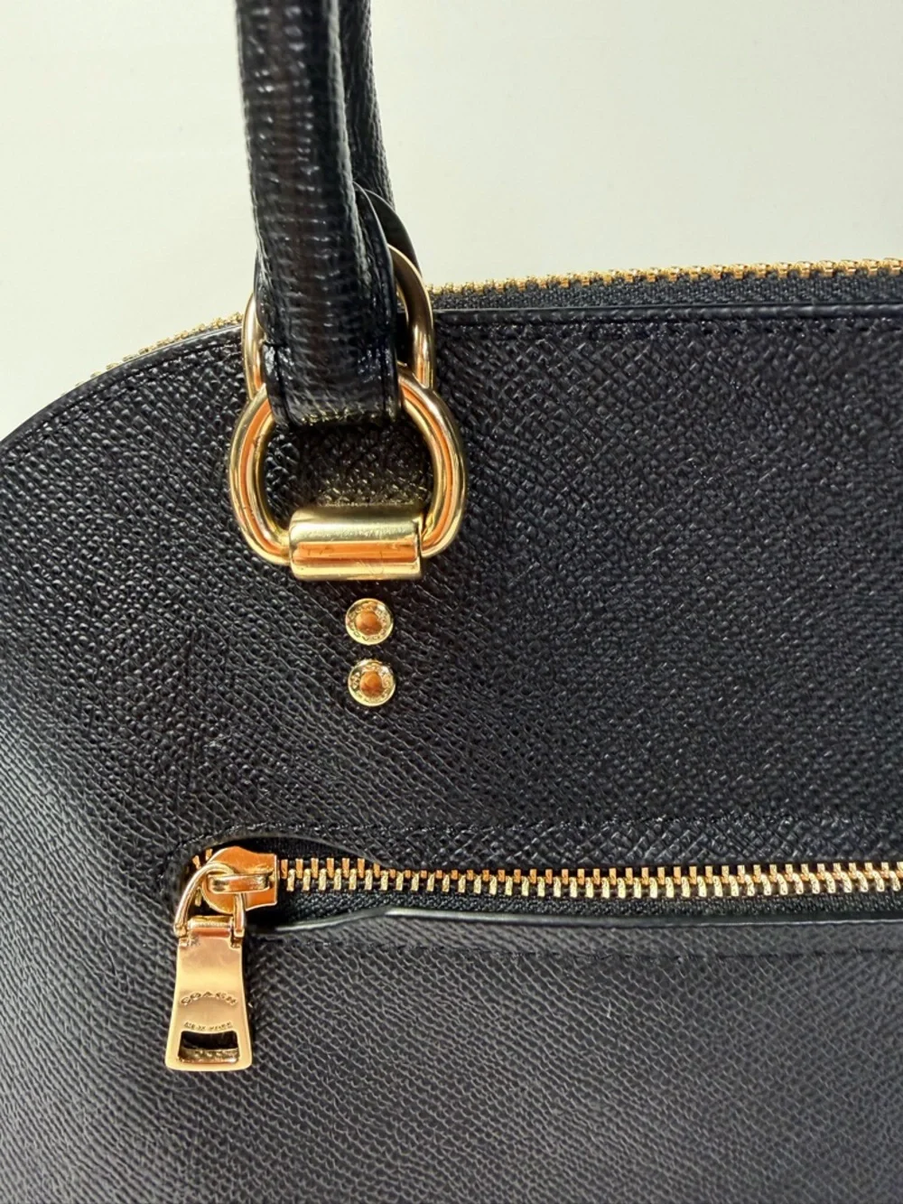 Coach Katy Satchel Black Crossgrain Leather Gold Zip Top Handle Bag NWOT